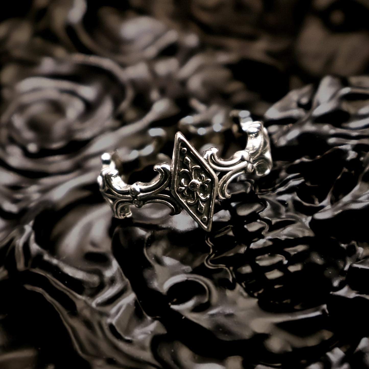 Retro Iris Cross Rhombus Adjustable Open Ring For Men Silver-plated Copper Gothic Punk Edgy Jewelry Unisex Accessories Cool Gift