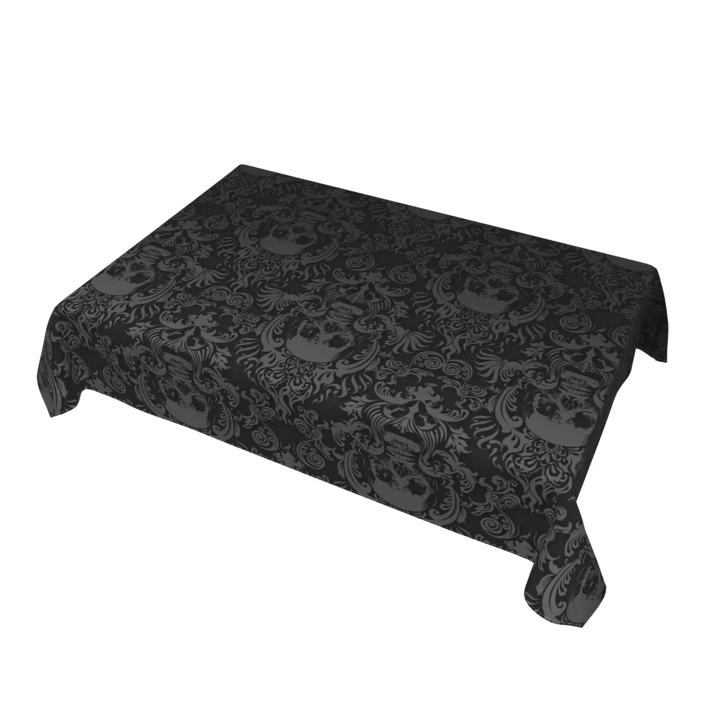 Gothic Skull Flower Black Rectangle Tablecloth Washable Polyester Table Cloth Cover for Kitchen Party Picnic Dining Decor