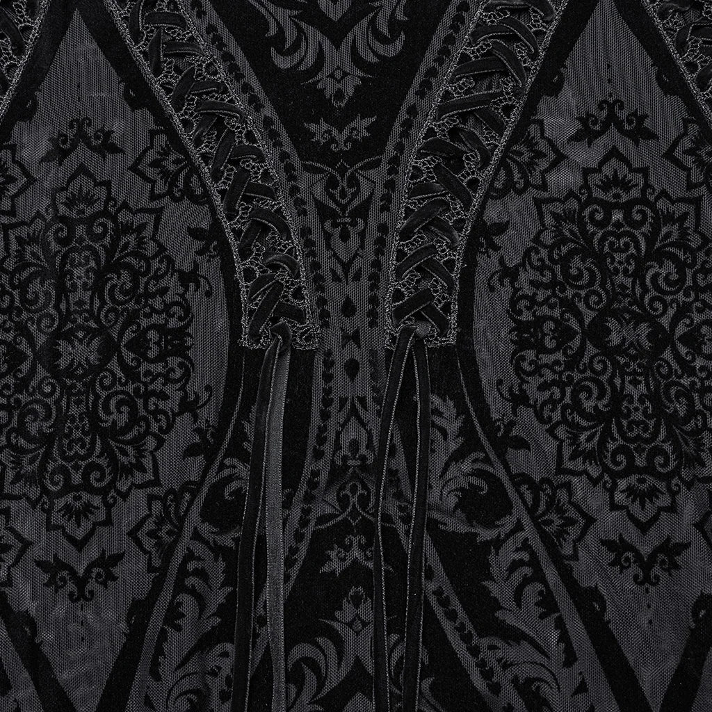 PUNK RAVE Women's Gothic Gorgeous Pattern Patterned Flocked Mesh Skirt Lace Vintage Black Long Skirts Women Clothing Coven Couture Collective