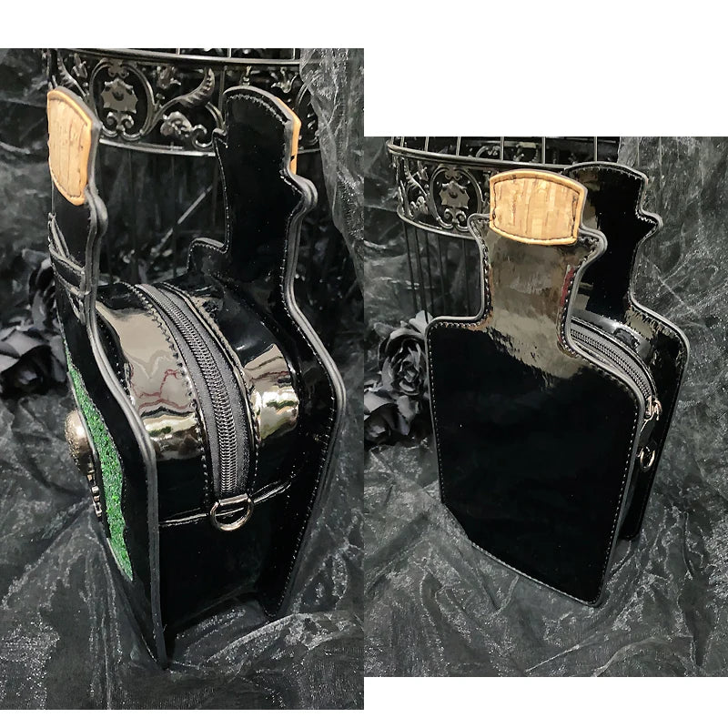 Gothic Kitsch Poison Bottle Shaped Handbag and Purse for Women Dark Lolita Skull Decoration Punk Goth Style Girls Shoulder Bags