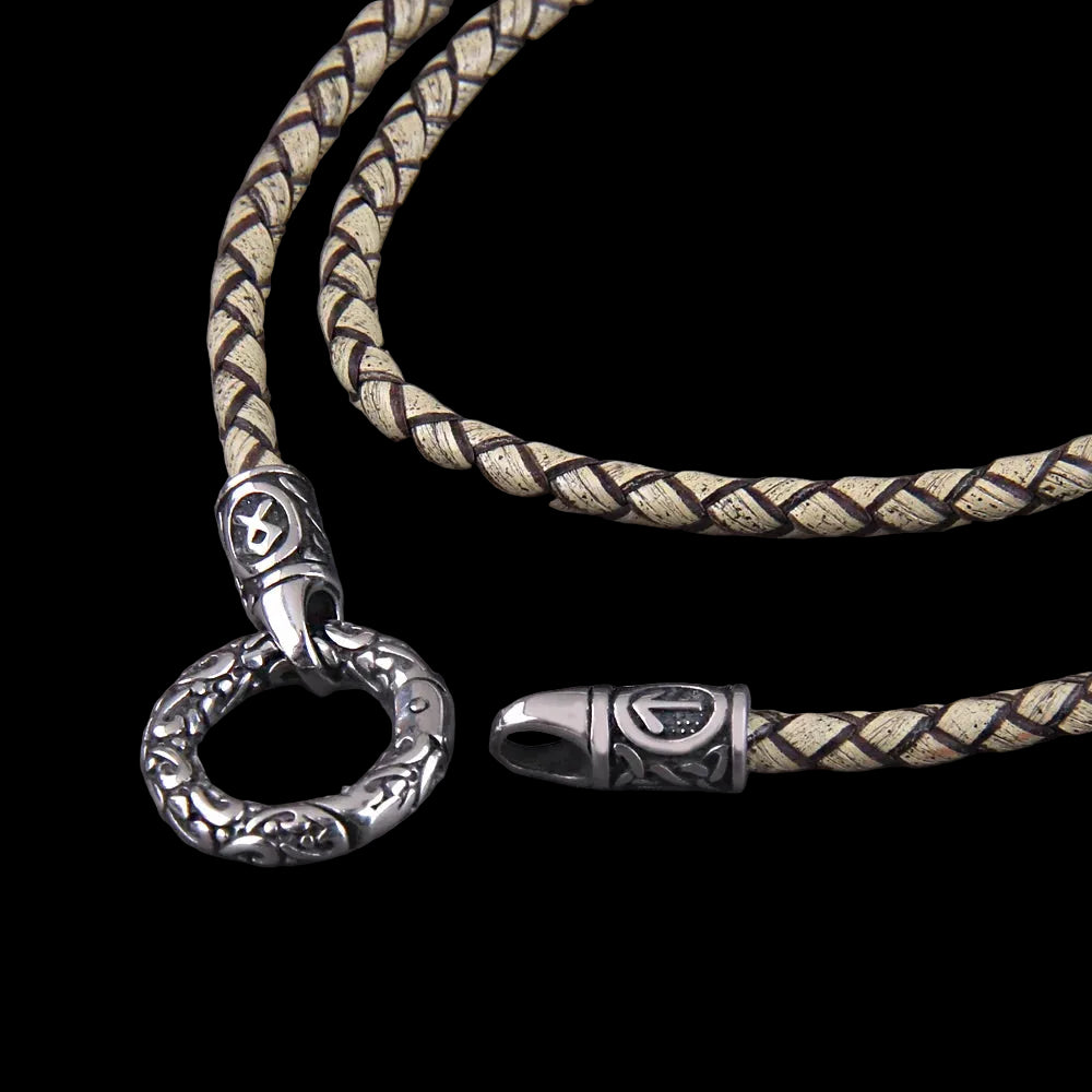 Nordic Viking Rune Pendant Necklace with Open round Clasp Stainless Steel Chain for Men Wood Box Included