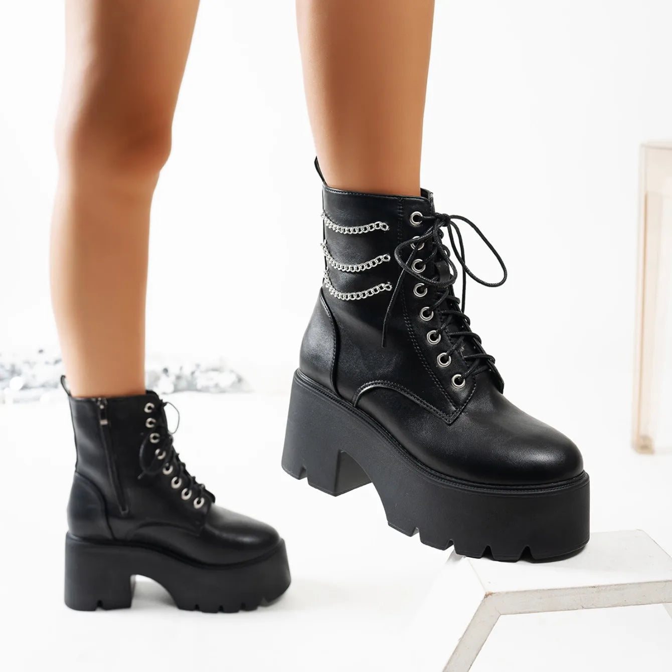 Punk Goth Women Motorcycle Boots Outdoor Platform High Heels Shoes Woman 2025 New Brand Luxury Fashion Designer Boots Women Coven Couture Collective