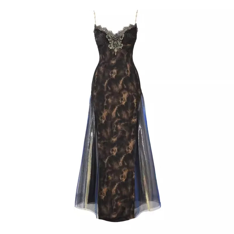 Blood Supply Original Gothic Golden European-style Classic Slim-fitting Sexy Big-flared Gorgeous Slip Dress Vestidos