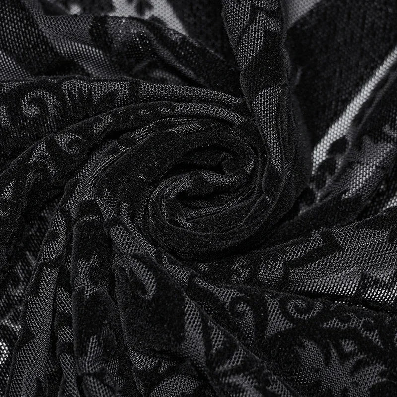 PUNK RAVE Women's Gothic Gorgeous Pattern Patterned Flocked Mesh Skirt Lace Vintage Black Long Skirts Women Clothing Coven Couture Collective