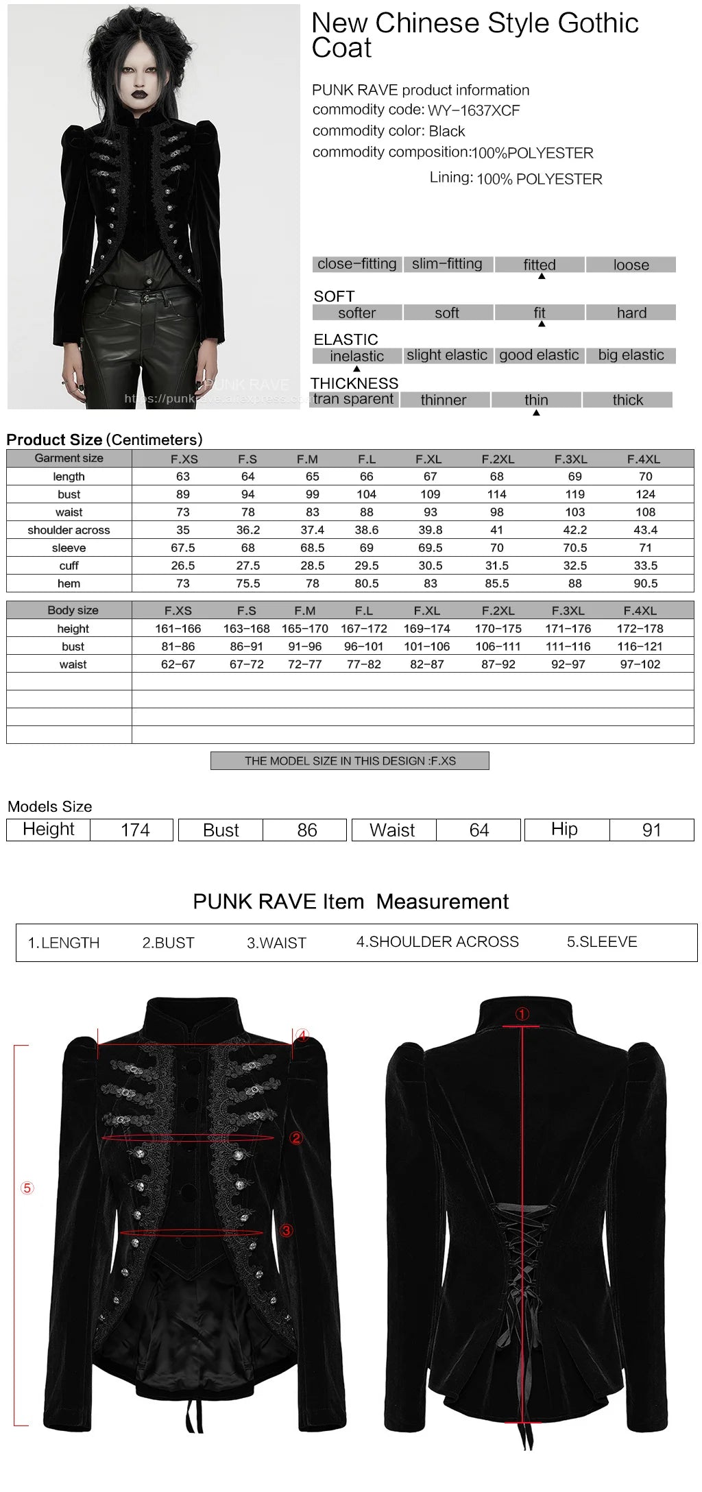 PUNK RAVE Women's Wasteland Punk Splicing Pure Color Knitted Decayed Coat Loose Long Trench Jaket Design Tops Two Colors
