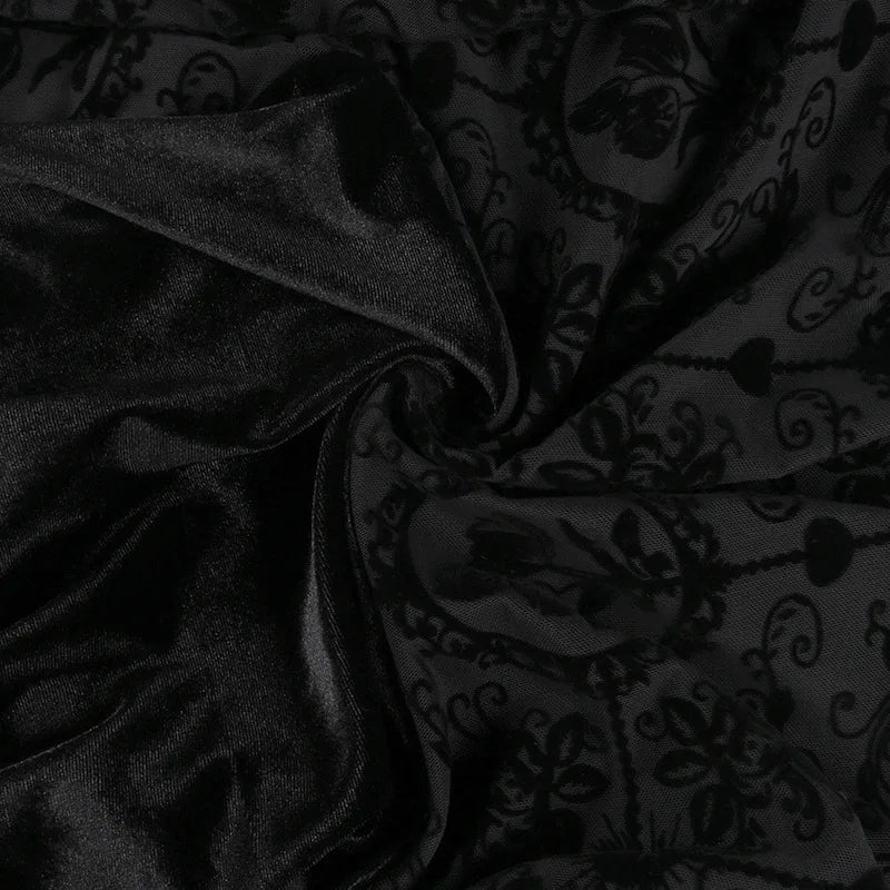 Goth Dark Elegant Vintage Mall Gothic Velvet Dresses Grunge Punk Style Flocked Bandage Dress Women Flare Sleeve Party Alt Outfit