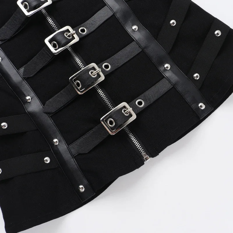 Goth Dark Punk Grunge Leather Buckle Strapless Corset Tops Mall Gothic Zip Women Tupe Top Y2K Coquette Streetwear Alt Tanks Vest