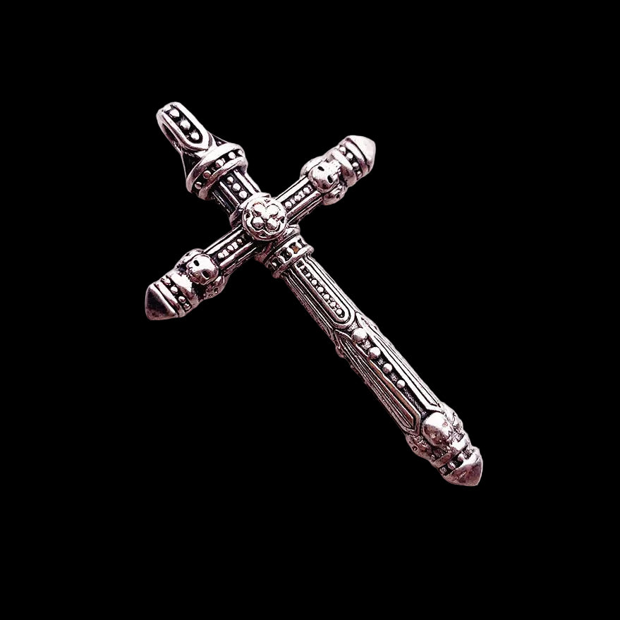 925 Sterling Silver Vintage Pendant Cross with Skulls